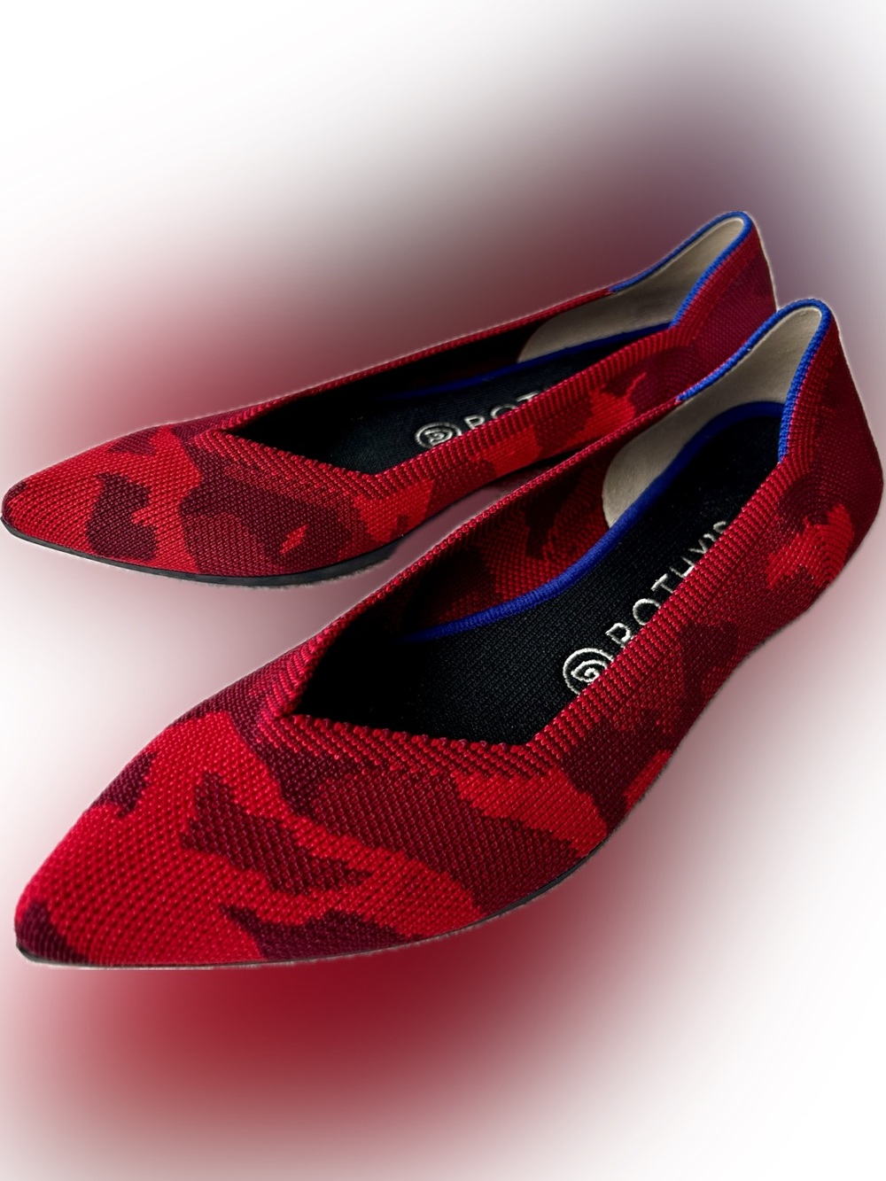 Rothy's Red Camouflage Pointed-Toe Flats W8 with Removable Washable Inserts